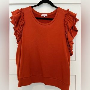 Goldie size large ruffled sleeve sweatshirt in rust